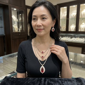 Luxury Brass Multi Layer <b>Ruby</b> Red CZ <b>Necklace</b> Set Gold Plated Bridal Choker Crystal Pendant Earrings Jewelry for Women - Product Image 3
