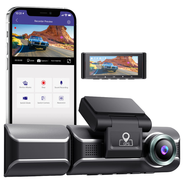 AZDOME M550 PRO Dual Dash Camera 4K IPS Night Vision GPS Wi-Fi G-Sensor 3-Channel Front-Back Video Recorder