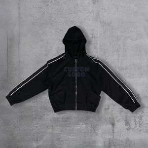 Sweat à capuche personnalisé à fermeture éclair, coupe ample, style vintage, streetwear, épaules tombantes, design à rayures, sweat à capuche pour hommes - Product Image 2