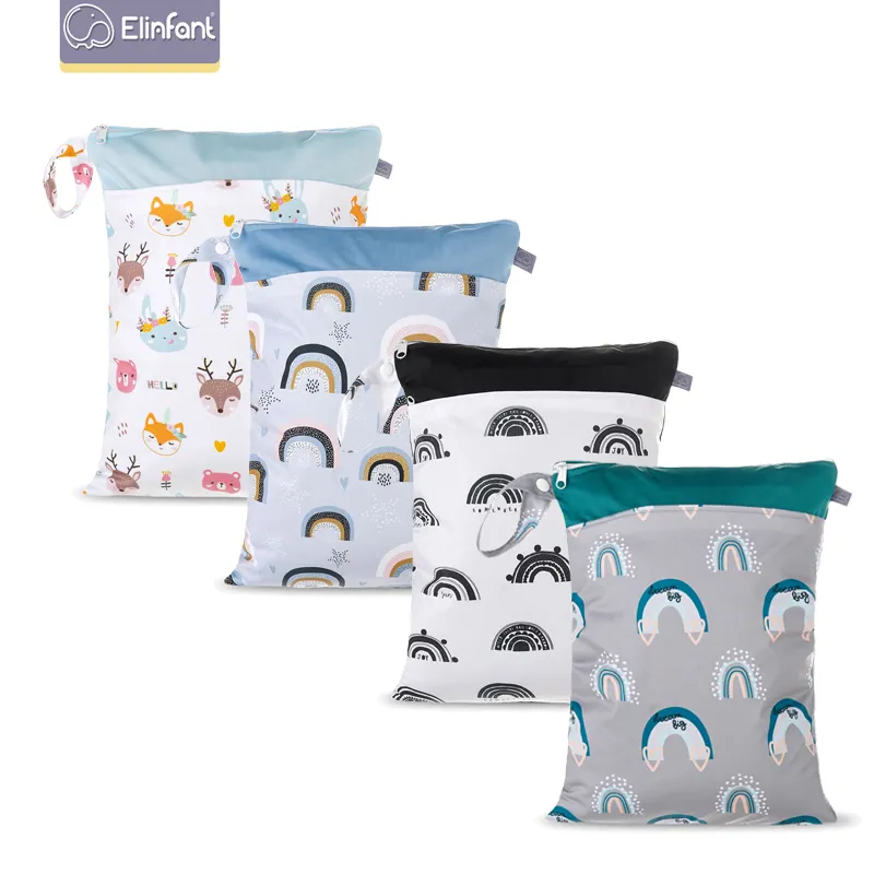 Elinfant-bolsa impermeable para pañales, tamaño personalizado OEM PUL, bolsillo para mamá, bolsa de pañales de tela lavable y reutilizable para bebé