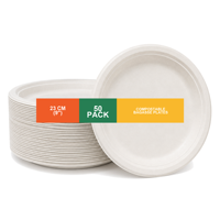 Platos Desechables Biodegradables y Compostables de Bagazo de Caña de Azúcar de 9 Pulgadas, Aptos para Microondas, Resistentes, para Dulces, Galletas, Ensaladas y Bocadillos