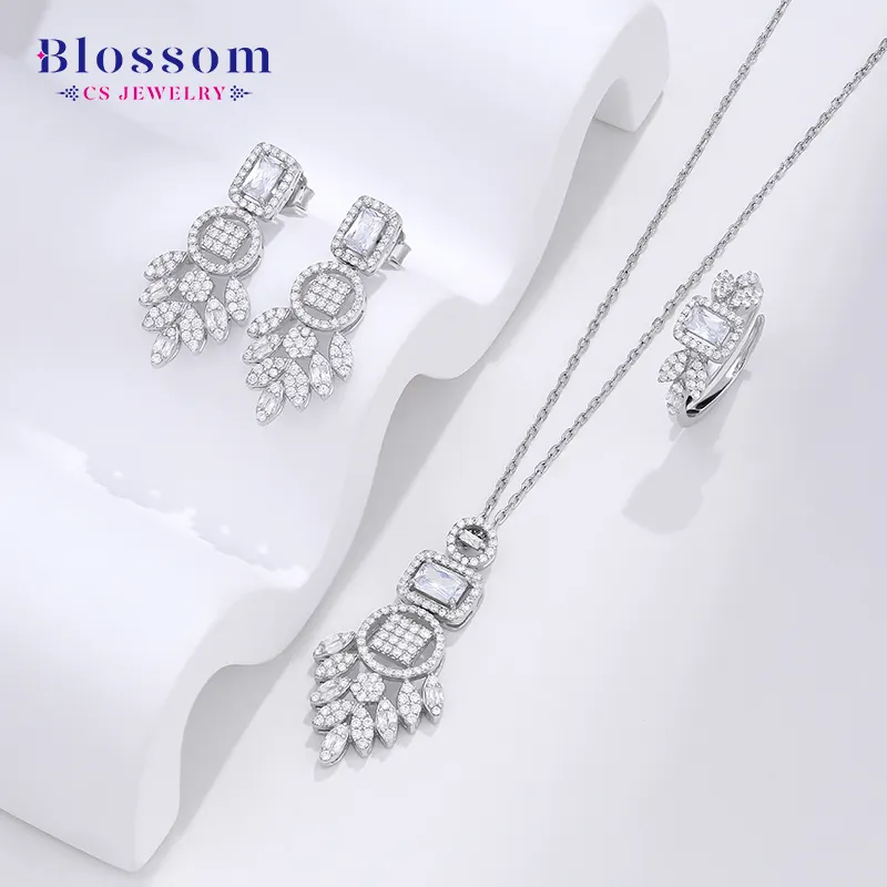 Fashion Women Dubai White Gold Jewelry Set In Silver Wedding Jewellery Exclusive Designs Catalogue Set Of Jewelry For Ladies