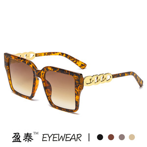 Sunglasses Large Square <b>Frame</b> Chain Temples UV400 Protection Unisex Street Style - Product Image 2