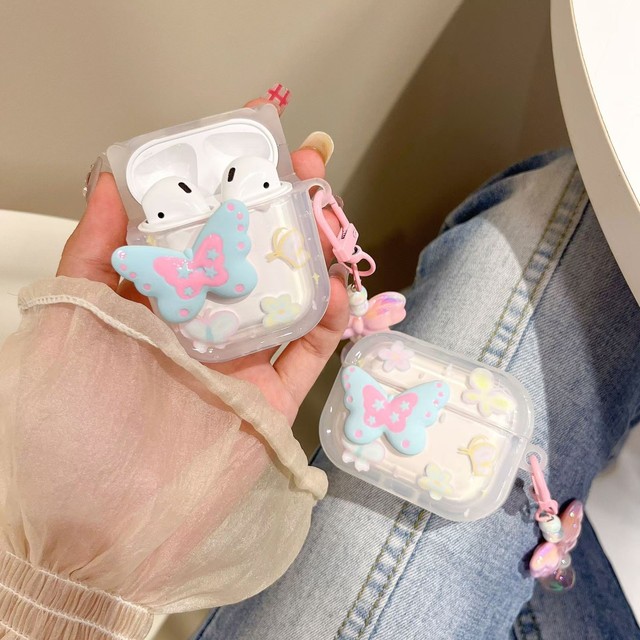 Lovely 3D Butterfly Earphone Case With Keychain for AirPods 1 2 3 4 3rd Shell Soft Cover for AirPods Pro 2 Pro2 Protective Cases