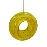 Mangeoire à oiseaux en verre soufflé à la main, style donut, bleu foncé, en verre artistique, suspendue, pour la décoration de jardin