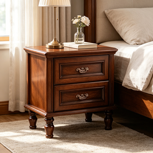 Traditional Dark <b>Walnut</b> Wood Nightstand 2-Drawer Antique Turned Leg Bedroom Furniture Storage <b>Cabinet</b> - Product Image 5