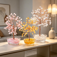 Ornements de luxe à prix avantageux, arbre en cristal Feng Shui naturel avec base en verre pour Noël