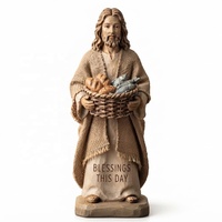 Figurine de Jésus en résine personnalisée, sculpture religieuse de pasteur tenant du pain et du poisson, décoration de table, cadeau chrétien
