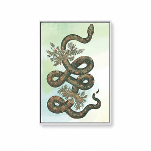 Floral Snake Printed <b>Canvas</b>: Elegant Animal Illustration Decor,WHITE <b>FRAMED</b> <b>CANVAS</b> - Product Image 2