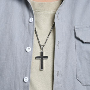 <b>Titanium</b> Steel Cross Necklace Carbon Fiber Inlay Street Style Men's Pendant Fashion Jewelry Trendy Design - Product Image 2