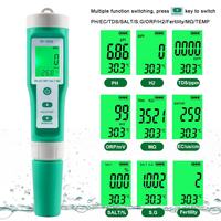Testeur de qualité de l'eau 10 en 1 pour aliments, aquariums et piscines : Salinité, pH/ORP/EC/H2/S.G/TDS/SALT/TEMP/Resistivité