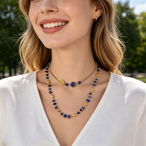 Collar bohemio de moda con lapislázuli, elegante collar de piedra natural en capas, diseño único, accesorio diario, collar para mujer - Product Image 1