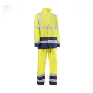 Completo antipioggia - HV1752 S Nilo - Colore: Giallo Fluorescente / Blu Navy - Due tasche frontali con patta. Chiusura frontale con - Product Image 1