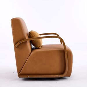 Vintage Kahverengi Döner Sandalye Lüks Suni Deri, Masif Ahşap Kolçaklar, Ergonomik Konfor Oturma Odası, Okuma için Mükemmel - Product Image 4