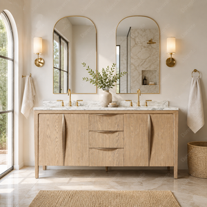 <span class=keywords><strong>Mobile</strong></span> <span class=keywords><strong>Bagno</strong></span> Doppio RH Resplendent Modern Oak, con Top in Marmo Carrara, Lavabo a 6 Ante per Villa, Grande Unità Lavabo, Arredo <span class=keywords><strong>Bagno</strong></span> di Lusso - Product Image 1