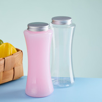 Bouteille de boisson en PET de forme spéciale, calibre 52, transparente, vide, avec couvercle métallique, impression personnalisée pour smoothies et jus