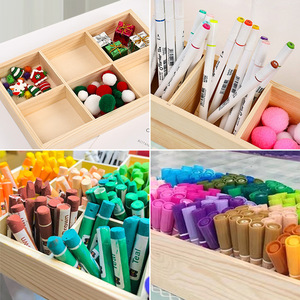 Cajas de almacenamiento de madera maciza para escritorio, cestas organizadoras, artículos de papelería, materiales de manualidades, marcadores, área de arte multifuncional - Product Image 1