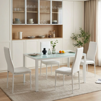 Ensemble de table à manger en verre trempé moderne italien avec chaises à dossier haut rembourrées pour salle à manger, cuisine, appartement, café