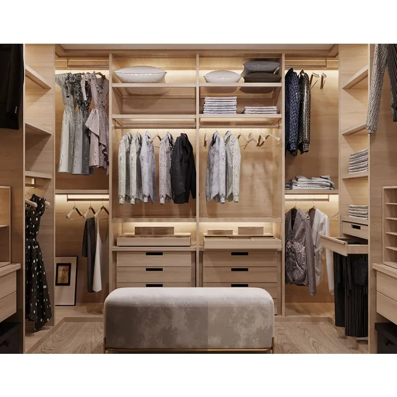 Customized Modern Bedroom Walkin Cabinet Wardrobe Closets Systems Furniture Design Wooden Walk in Closet