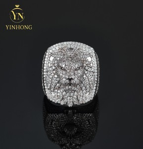 Luxe 3d Lion King Head Or Blanc 925 Sterling Silver Micro Pavé Vvs Moissanite Diamant Hommes Squelette Tête Anneau - Product Image 1