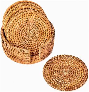 Set di 6 Sottobicchieri Rotondi in Paglia Intrecciata di Alta Qualità, Antiscivolo, per Tavolo da Pranzo e Cucina, Uso Interno - Product Image 1