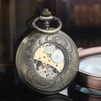 Montre de poche mécanique vintage à remontage manuel, squelette, avec chaîne de collier, pour homme et femme, cadeau