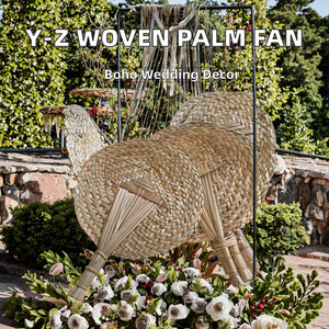 Abanico de mano artesanal de bambú y paja, estilo bohemio, moderno, con diseño de hojas naturales, para decoración de pared, bodas y arte. - Product Image 2