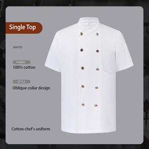 Uniforme de chef professionnel blanc à manches courtes, fermeture asymétrique, poche poitrine, grande taille, pour boulangerie, bistro, milieu culinaire - Product Image 4