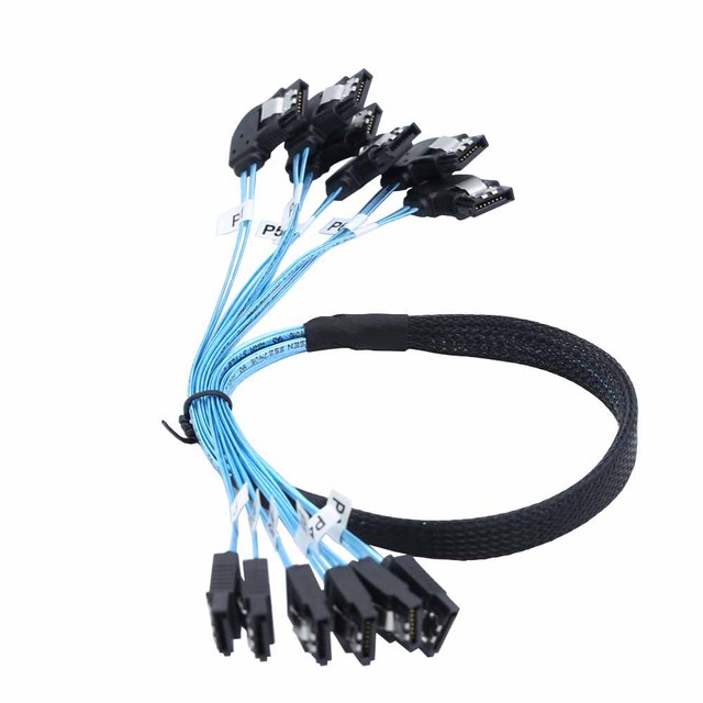 SAS4.0 6SATA to 6SATA 7PIN Female Right-bend SSD Solid-state Drive Data Computer Motherboard Connection Cable