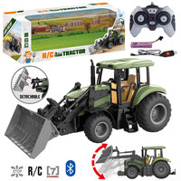 Juego de Vehículos Agrícolas para Niños con 3 Accesorios Frontales Intercambiables, Tractor de Granja con Control Remoto Recargable