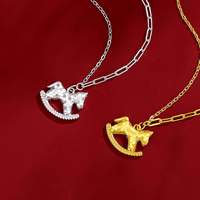 Collier de luxe en argent sterling 925, motif cheval du zodiaque, effet glace brisée, brillant et élégant, haute couture, idéal pour fiançailles, mariage, cadeau