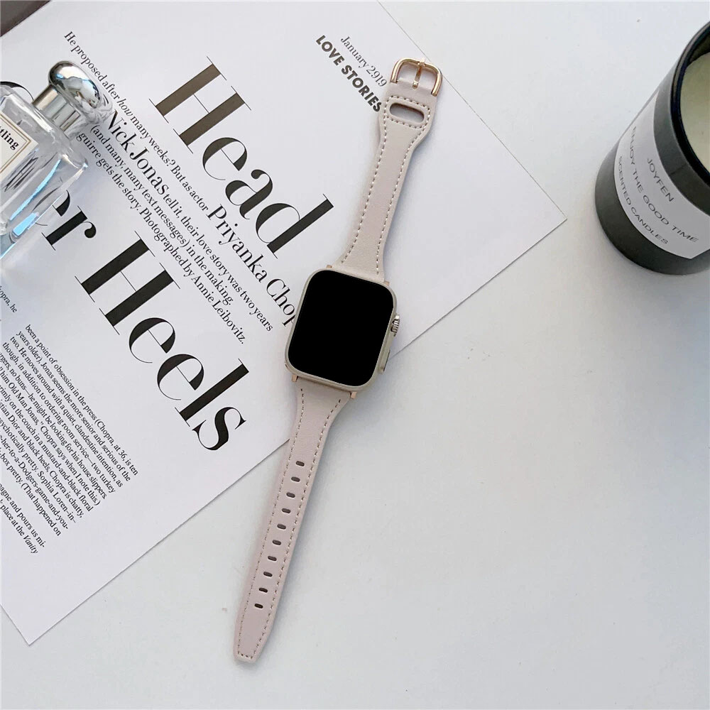 beige band rose gold buckle
