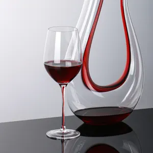 Etiqueta privada personalizada 450mL Elegantes copas Borgoña Copa de vino tinto Tallo de mecha roja para fiesta de boda