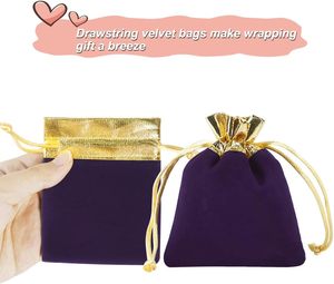 Gói nhỏ nhung đồ trang sức túi màu tím vàng vải Quà Tặng túi với drawstrings - Product Image 5