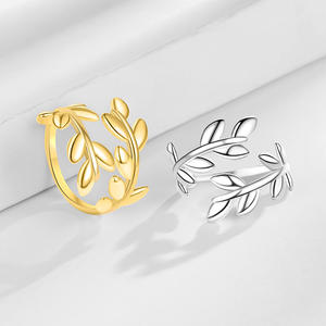Bague en cuivre plaqué argent avec motif de feuille inspiré de la nature, bijoux en gros, style bohème léger, anneaux argentés et dorés - Product Image 4
