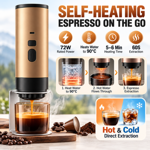 Machine à café expresso portable 3-en-1, auto-chauffante et rechargeable, pour les voyages, le camping et le bureau - Product Image 6