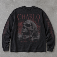 T-shirt graphique oversize à manches longues, imprimé crâne vieilli, noir, streetwear, vintage, décontracté, personnalisé, OEM, ODM, vente en gros