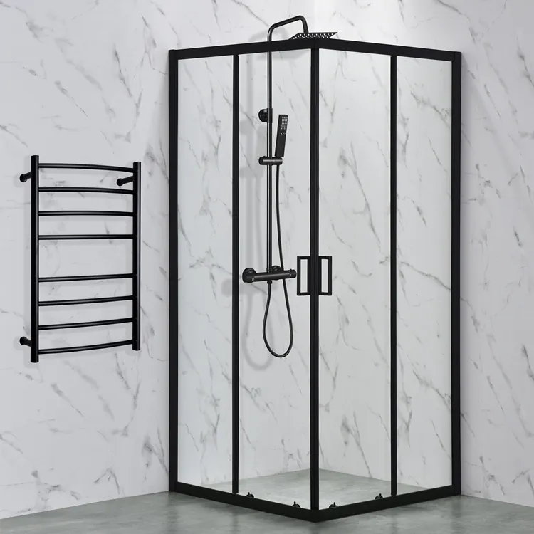 Porte de douche en verre pour salle de bain, coulissante, facile à installer, noire, sans cadre, transparente, en verre dépoli, pour salle de douche, hôtel, Villa