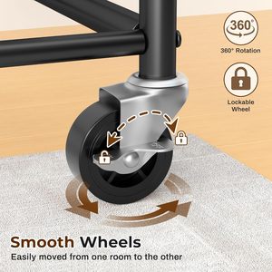 Heavy Duty Matte Black Double Rod Aluminum Rolling Clothing Rack Wheels Modern Clothes Hanging <b>Coat</b> Garment Rack for Living Room - Product Image 5