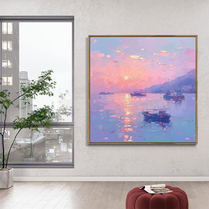Pittura a olio astratta moderna originale dipinta a mano 3D <span class=keywords><strong>con</strong></span> texture oceano tramonto paesaggio marino <span class=keywords><strong>con</strong></span> barca digitale stampato per uso alberghiero - Product Image 6
