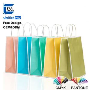 Custom Printed Logo Biodegradable Recyclable Various Colors Restaurant Takeaway Grocery Supermarket <b>Clothes</b> Shopping Paper Bags - Product Image 1