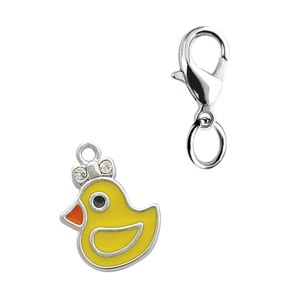 Ciondolo 'Anatra' in Stile Religioso Placcato Oro, Dimensioni 17x12, 8mm, Realizzato in Lega di Zinco, Rame e Cristallo, Motivo Animale Carino - Product Image 1