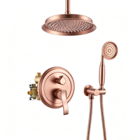 Kit de douche en laiton antique avec pommeau de pluie doré brossé et valve d'équilibrage de pression pour appartement et hôtel