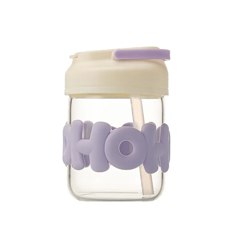ホット販売400ml女の子漏れ防止ジュースミルク飲用マグカップ手作りコーヒーカップ旅行再利用可能なガラス製ウォーターボトルストロー付き