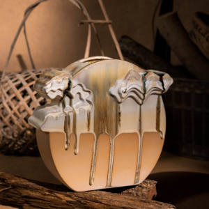 Grand vase en céramique marron Art déco rétro français Décoration de table de mariage en faïence pour jardin et décoration intérieure - Product Image 6