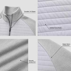 Men Heather Gray Quarter Zip Stand Collar Pullover <b>Sweatshirt</b> Raglan Sleeve <b>Quilted</b> Chest Panel Casual Regular Fit Winter Wear - Product Image 2