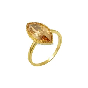 Shinny eleganti anelli di cristallo 925 argento Sterling bellissimo colore topazio affumicato anello da dito regalo gioielli di fidanzamento