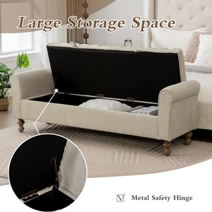 Panca imbottita moderna all'ingrosso, pouf in tessuto trapuntato, poggiapiedi per letto con braccioli arrotolati per camera da letto - Product Image 5