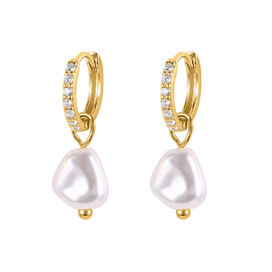 Pendientes de Aro Barrocos con Cristales de Imitación y Perlas de Agua Dulce, Chapados en Oro de 18k, Marca CANNER - Product Image 1