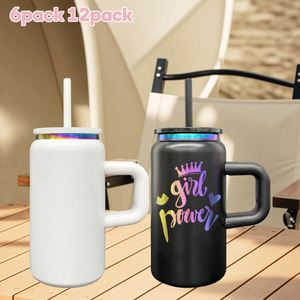 12 Pack Custom logo rainbow Plating 16oz Stainless Steel Insulated <b>Mason</b> <b>Jar</b> <b>with</b> Handle and Lids <b>Straw</b> for Laser Engrave - Product Image 1